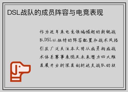 DSL战队的成员阵容与电竞表现